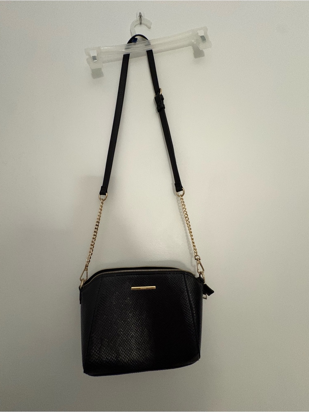 ALSO Women's Black Crossbody Bag with Gold Chain Accent